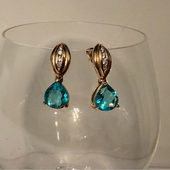 ROSS-SIMONS EARRINGS BLUE TOPAZ PEAR DROP PIERCED GOLD VERMEIL 925 STERLING - Picture 1 of 8